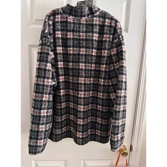 Eddie Bauer Vintage 3/4 Quarter Zip Plaid Fuzzy Pullover Mens Size XL - Picture 2 of 5